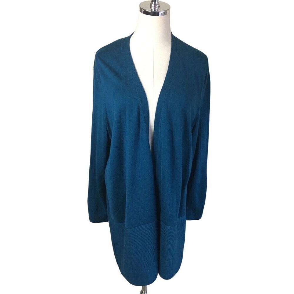Talbots Extra Large Petite XLP Pure Merino Wool Long Cardigan Teal Open Front